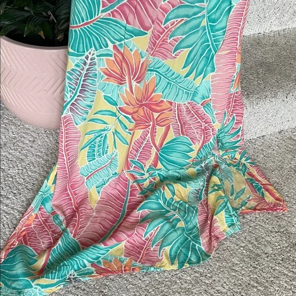 Kenny Flowers Beach Resort Tropical Print Maxi Slip Dress in Pink, Teal & Yellow - Picture 6 of 16